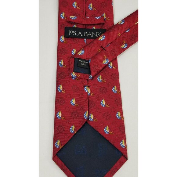 Jos. A. Bank Mens Necktie Nautical Sailboat & Anchor Silk Tie Red Hand Sewn - Picture 4 of 8